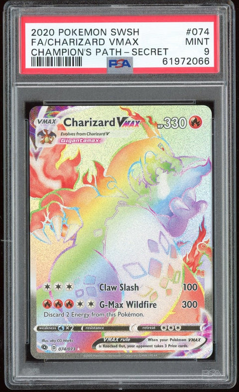 PSA 9 Pokemon Charizard VMAX Champions Path Rainbow Full Art #074 - underpaidcollectibles