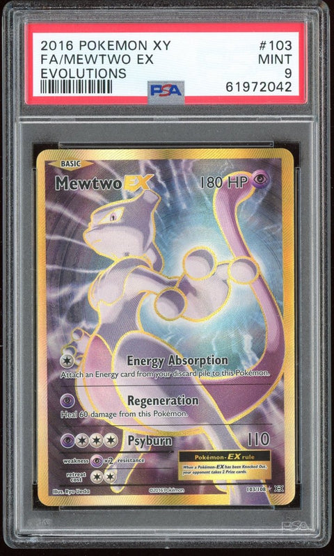 PSA 9 Pokemon Mewtwo EX Full Art 2016 XY Evolutions #103 - underpaidcollectibles