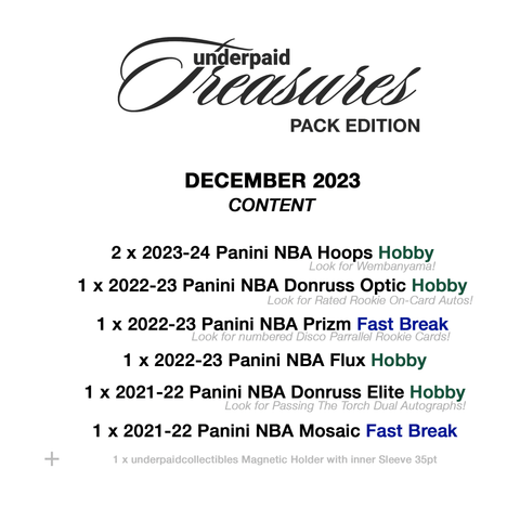 underpaid Treasures Pack Edition Basketball December 2023 - underpaidcollectibles